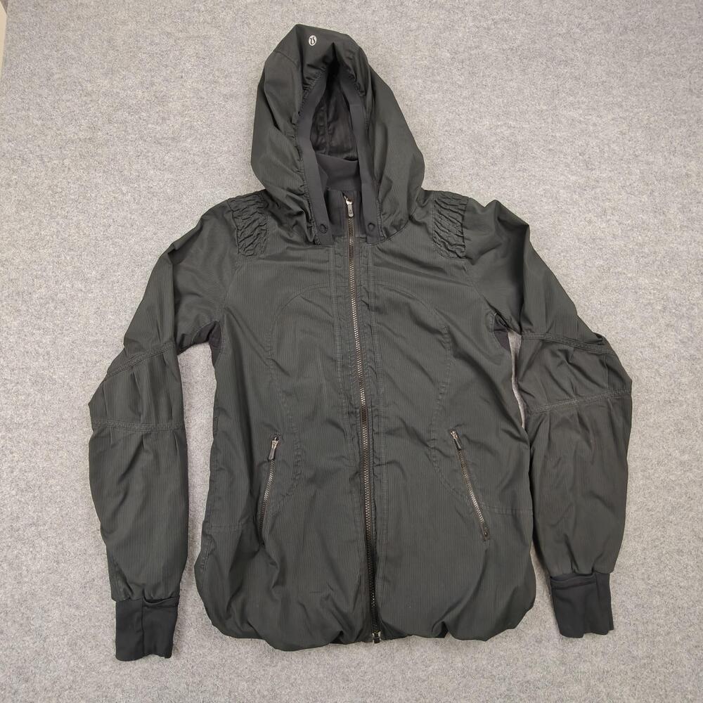 Lululemon Windbreaker Womens 10 Black Hooded Full Zip Lined Thumbholes